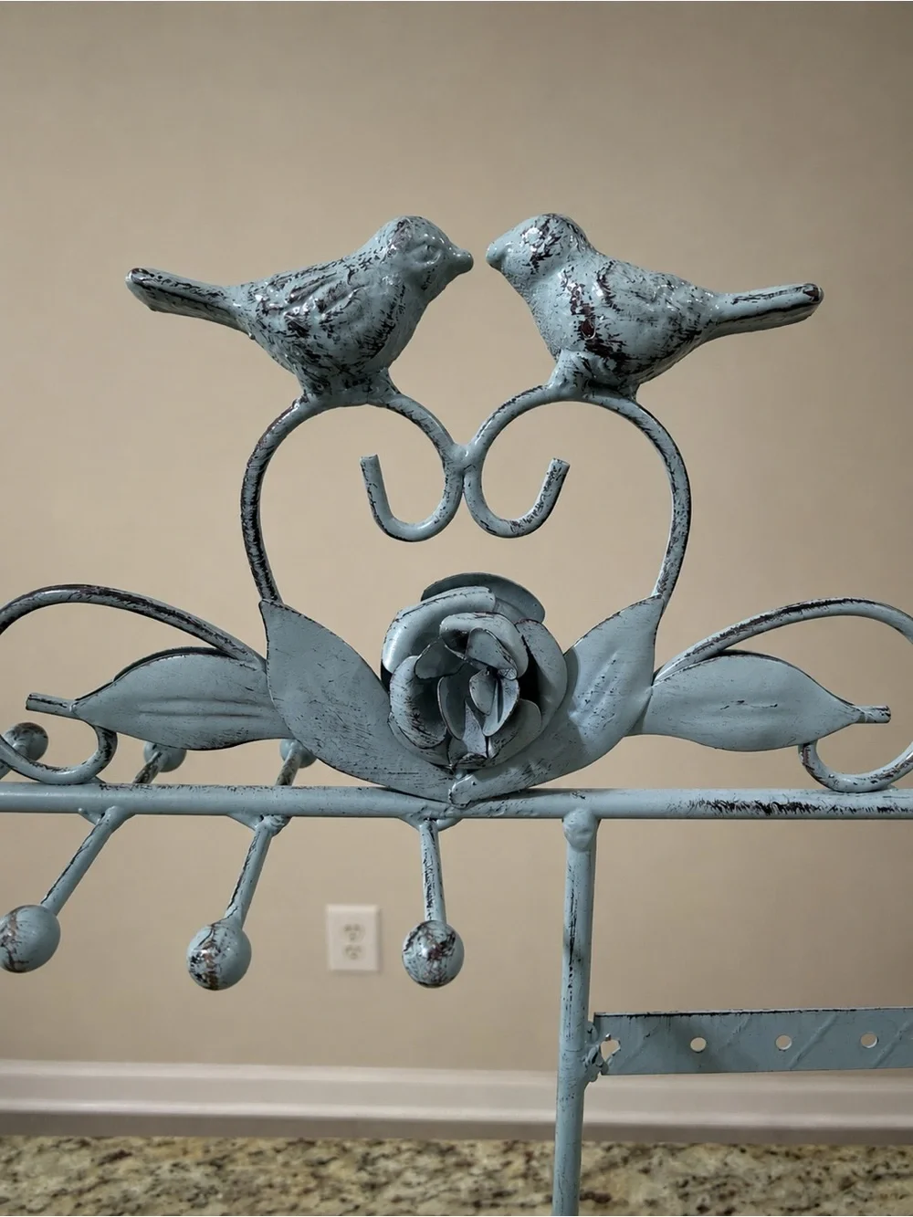 Jewelry Organizer Stand Distressed Blue Metal Necklace Holder Earring Display